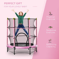 HOMCOM 5.2FT Kids Trampoline with Safety Enclosure Indoor Outdoor Pink