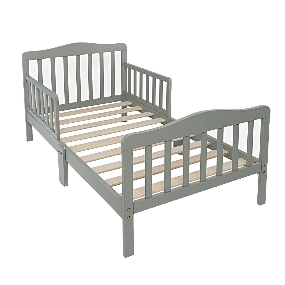 Wooden Baby Toddler Bed Children Bedroom Furniture with Safety Guardrails Grey