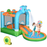 Outsunny 4 in 1 Bouncy Castle Inflatable Elephant Themed Water Park for 3-8 Years