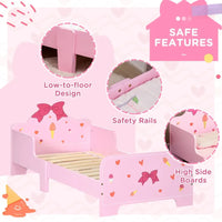 ZONEKIZ Princess Themed Kids Toddler Bed with Cute Patterns Safety Rails Pink