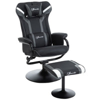 Video Game Chair Footrest Set Racing Style w/ Pedestal Base, Deep Grey