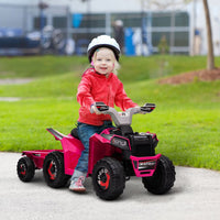 HOMCOM Electric Quad Bike 6V Kids Ride On ATV with Back Trailer for 18-36 Months PINK