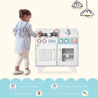 Kids Wooden Toy Kitchen Pretend Playset with Sink Faucet Pot