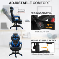 
              Vinsetto Gaming Chair Ergonomic Reclining w/ Manual Footrest Wheels Stylish Office Blue
            
