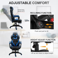 Vinsetto Gaming Chair Ergonomic Reclining w/ Manual Footrest Wheels Stylish Office Blue