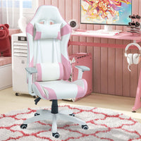 
              HOMCOM Gaming Chair for Adults Faux Leather Computer Chair with 3D Armrests Pink White
            