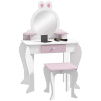 
              ZONEKIZ Kids Dressing Table with Mirror and Stool Drawer Storage Shelf White
            