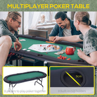 
              HOMCOM Foldable Poker Table Casino Top 8 Players Game Trays Drink Holder
            