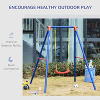 
              Outsunny Metal Swing Set with Adjustable Rope A-Frame Stand Outdoor Playset
            