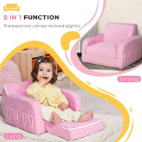 HOMCOM 2 In 1 Kids Armchair Sofa Bed Fold Out Padded Wood Frame Bedroom Pink