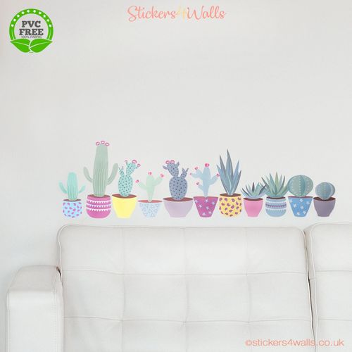 Cute Pastel Coloured Cactus themed Fabric Wall Stickers - Reusable