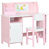 HOMCOM 2 PCs Childrens Table and Chair Set w/ Whiteboard Storage - Pink