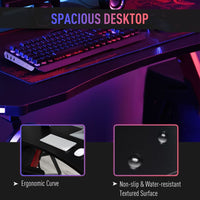 
              HOMCOM Ergonomic Gaming Desk with Hook Cup Holder LED & Cable Management Red
            