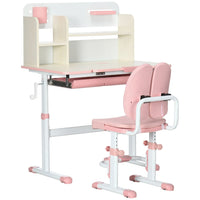 
              HOMCOM Kids Desk and Chair Set with Storage Shelves Washable Cover Pink
            