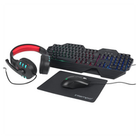 Intempo Quest Gaming Set, Backlit Keyboard, Microphone Headset, Precision Mouse & Mousepad, LED Lights, USB - Black