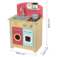 Teamson Kids Wooden Little Chef Play Kitchen Porto Wooden Playset with Accessories MULTI COLOUR