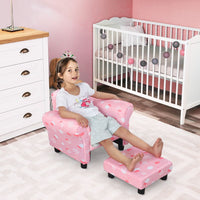 HOMCOM Children Armchair Cute Cloud Star Kids Mini Seat Wood with Footrest Padding Pink