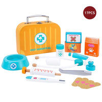 SOKA Wooden Pet Hospital Pretend Playset Vet Doctor Toy Kit Carry Case Kids 3+ Years