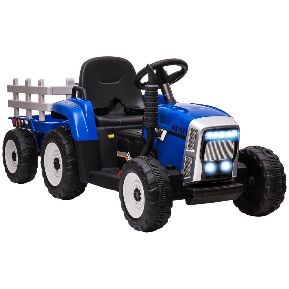 HOMCOM Ride on Tractor with Detachable Trailer Remote Control Music Blue