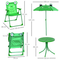 
              Outsunny Foldable Patio Kids Metal Picnic Table w/ Frog Umbrella Green 4-piece
            