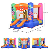 Outsunny Bouncy Castle with Slide Basket Trampoline Monster Design