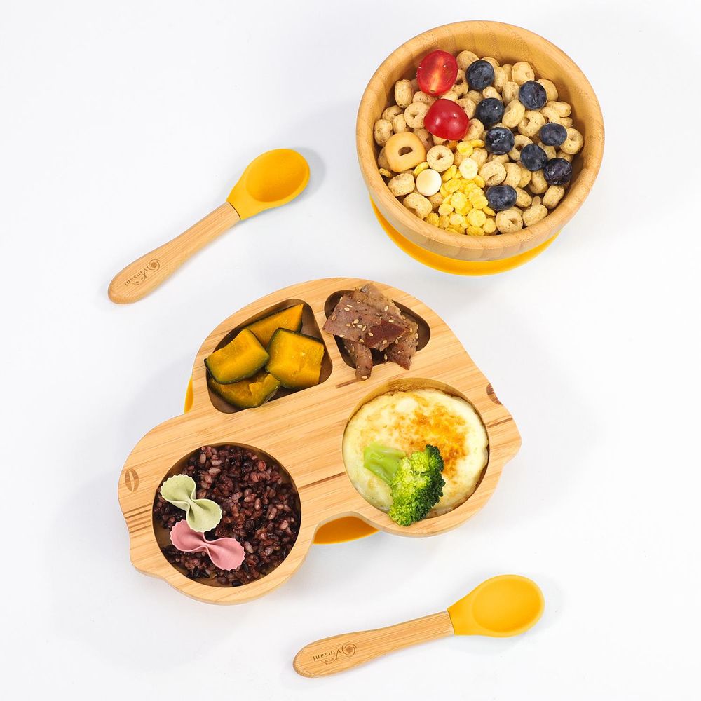 VINSANI BAMBOO CAR BABY PLATE BOWL & SPOON