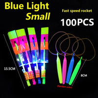 
              100pcs Amazing Light Toy Arrow Rocket Helicopter Flying Toy LED Light Toys Party Fun Gift Rubber Band Catapult
            