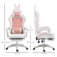 Vinsetto Racing Style Gaming Chair with Footrest Removable Rabbit Ears Pink