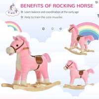 HOMCOM Kids Plush Rocking Horse with Moving Mouth Tail Sounds 18-36 Months Pink