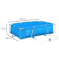 Outsunny Swimming Pool with Steel Frame Filter Pump Cartridge Rust Resistant 292x190x75cm BLUE