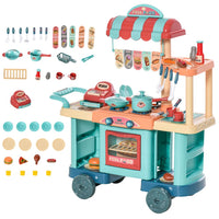HOMCOM 50 Pcs Kids Kitchen Play set Pretend Trolley Cart Toys for Age 3-6 Years
