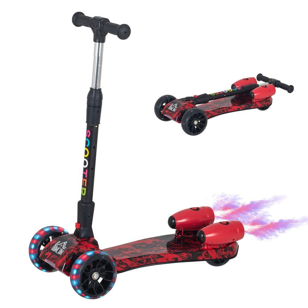 HOMCOM Child 3-Wheel Scooter Light Music Water Spray Rechargeable 3-6 Yrs RED