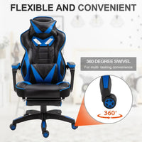 Vinsetto Gaming Chair Ergonomic Reclining w/ Manual Footrest Wheels Stylish Office Blue