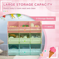 Kids Storage Unit with 9 Removable Storage Baskets for Nursery Playroom, Pink