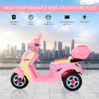HOMCOM Electric Ride on Toy Car Kids Motorbike Children Battery Tricycle PINK