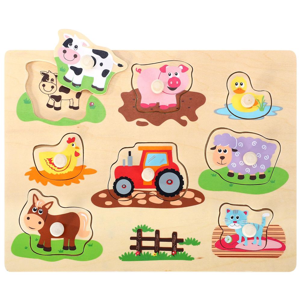 SOKA Wooden Farm Animals Peg Puzzles Toy Montessori Toddler Jigsaw Puzzle Board