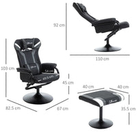 Video Game Chair Footrest Set Racing Style w/ Pedestal Base, Deep Grey