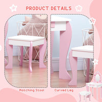 ZONEKIZ Kids Vanity Set with Mirror Drawer Cute Patterns for Girls Pink