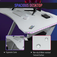 HOMCOM Gaming Desk Racing Style Computer Table RGB LED Lights Hook White