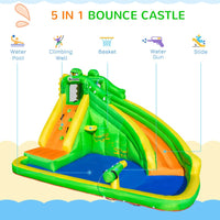Outsunny Kids Bouncy Castle with Slide Pool Basket Gun Climbing Wall with Blower