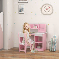 ZONEKIZ Kids Desk and Chair Set with Storage for 5-8 Years Pink