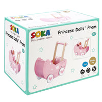 
              SOKA Wooden Push Along Pink Princess Doll Pram for Boys and Girls
            