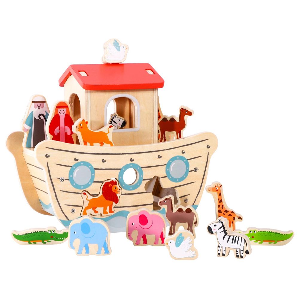 SOKA Wooden Noahs Ark Animal Boat Shape & Blocks Sorter Puzzle Activity Toy 3+
