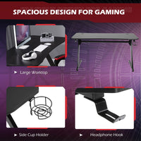 HOMCOM Gaming Desk Steel Frame Cup Headphone Holder Adjustable Feet Home Black