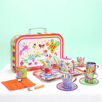 SOKA 18 Pcs Bugs Metal Tin Kids Teapot Tea Party Set Carry Case Toy Pretend Role Play