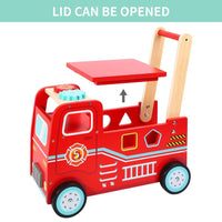 
              SOKA Wooden Fire Engine Rider and Push Along Toy Shape Blocks Activity Toddler Walker 1+
            