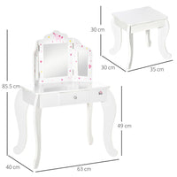 
              Kids Vanity Table & Stool Girls Dressing Set with Rotatable Mirror Drawer
            