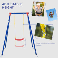 Outsunny Metal Swing Set with Adjustable Rope A-Frame Stand Outdoor Playset