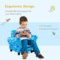 Cute Cloud Star Child Armchair Seat Wood Frame with Footrest Padding Blue