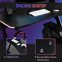 
              HOMCOM Gaming Desk Racing Ergonomic Workstation with RGB LED Lights Hook Black
            